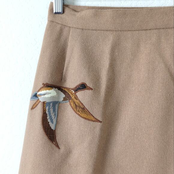 VTG Knee Length Skirt 6 Ducks Hunting Birds Mallard Brown Midi Princess Diana - Picture 8 of 11